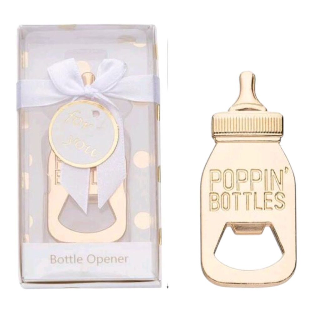 Lot of 4 Poppin Bottles Gold Plated Metal Baby Bottle Openers Party Favors Gifts